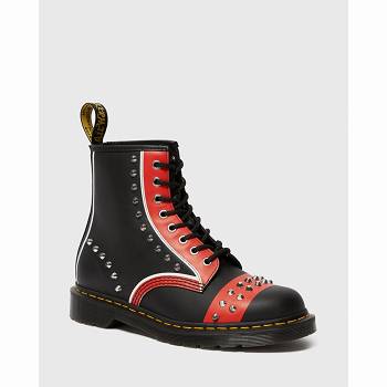 Dr Martens Férfi 1460 Bőr Studded Lace Up Bakancs Fekete / Piros